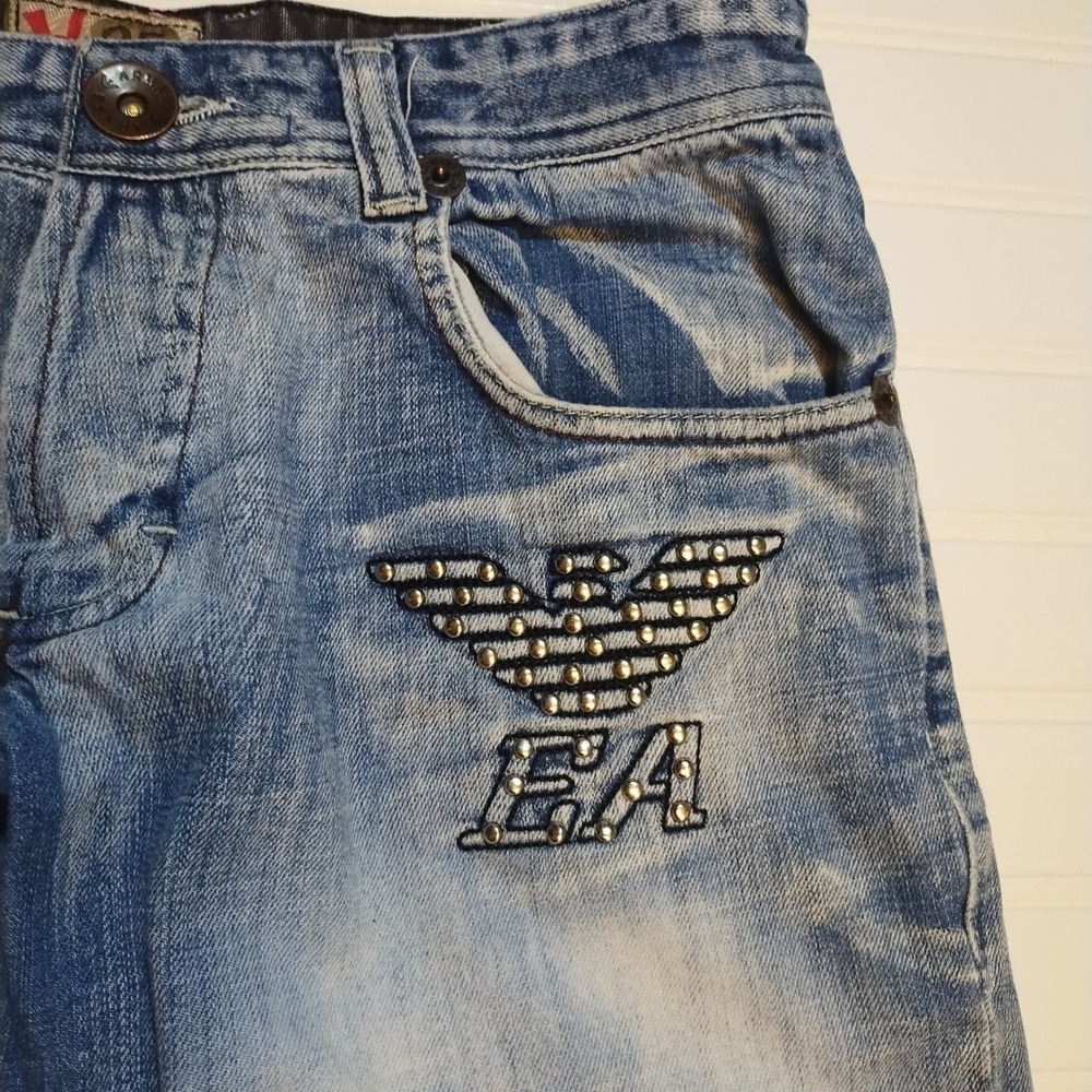 Vintage Emporio Armani Jeans Distressed Trashed 90s Women's Sz 29 Large Logo Y2K - Picture 13 of 16